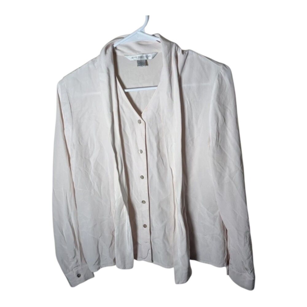 Petite Sophisticate Shirt Women's 2 Button Up Collared Tie Long Sleeve Top